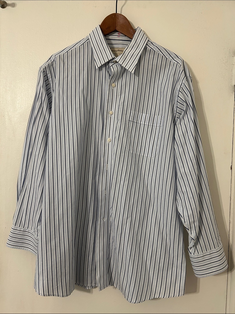 Tommy Bahama Men’s Blue and White Stripe Summer Dress Shirt